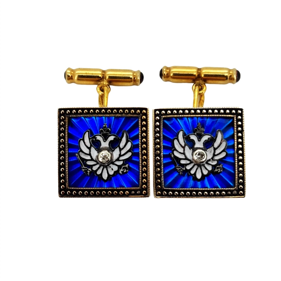 Vintage Russian Imperial Era 925 Gilded Silver Diamond Enamel Cufflinks. (1 of 3)