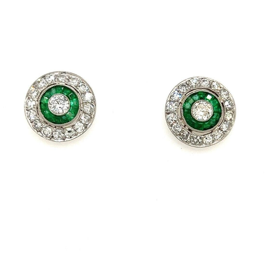 Platinum Emerald Diamond Stud Earring (1 of 1)