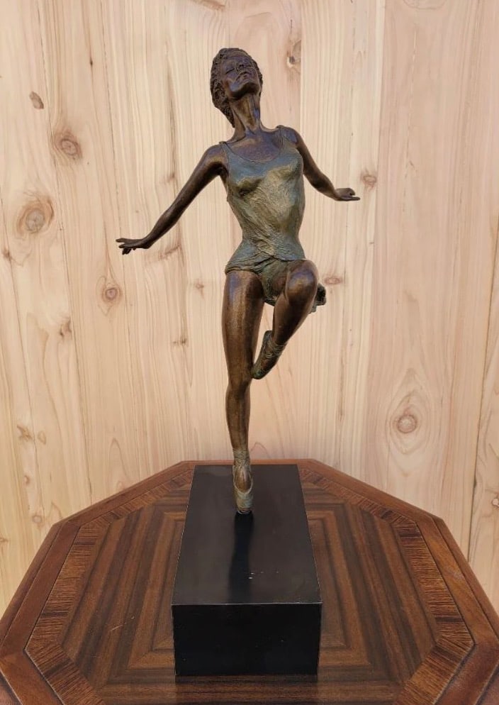 Vintage Bronze Ballerina Sculpture by Peggy Mach: Vintage Bronze Ballerina Sculpture by Peggy Mach Beautiful, en pointe ballerina bronze sculpture on rectangle base. Signed and numbered by Peggy Mach. Circa 1990 Dimensions: H 24.5" W 13" D 10" Base H