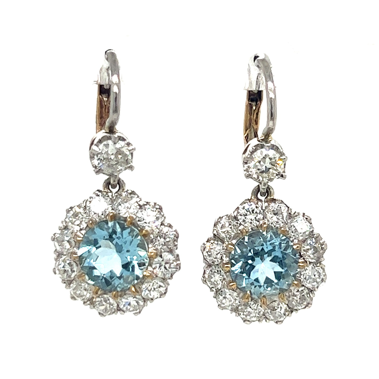 Victorian Platinum Diamond Aquamarine Rosetta Earrings (1 of 1)