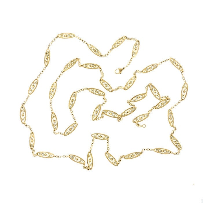 Victorian French 18K Gold Fancy Link 47-Inch Long Chain Necklace (1 of 2)