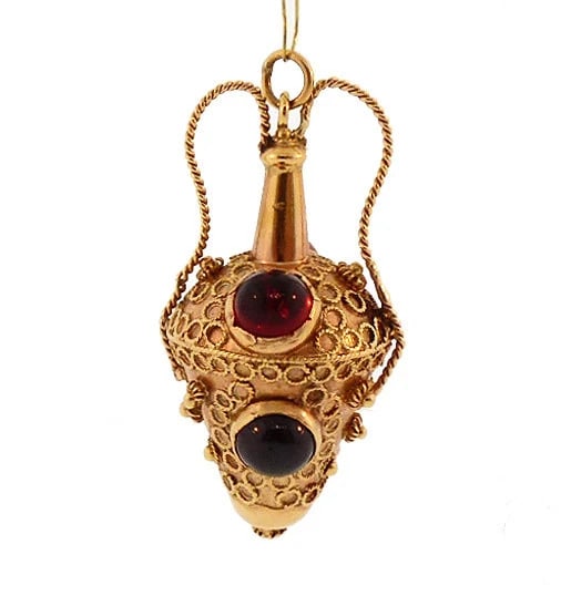 Venetian Etruscan 18K Gold, Citrine & Garnet Amphora-Form Fob/Charm (1 of 4)