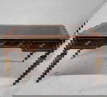 ANTIQUE FRENCH WRITING DESK: ANTIQUE FRENCH NAPOLEON III BUREAU PLAT WRITING DESK H 33” W 60” D 31.5” Location for this lot: Chicago Shipping for this lot: Domestic: Shipping rates are determined by destination