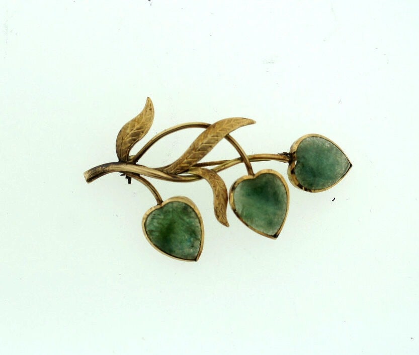 YELLOW GOLD JADE PIN BROOCH VINTAGE (1 of 3)