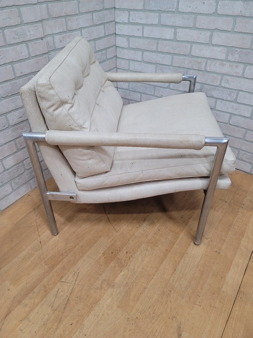 MID CENTURY MODERN BAR CHAIR: MID CENTURY MODERN MILO BAUGHMAN FOR CY MANN STYLED CHROME FLAT BAR CHAIR NEWLY UPHOLSTERED H 31â€ W 30â€ D 32â€ Arm H 19â€ Seat H 1