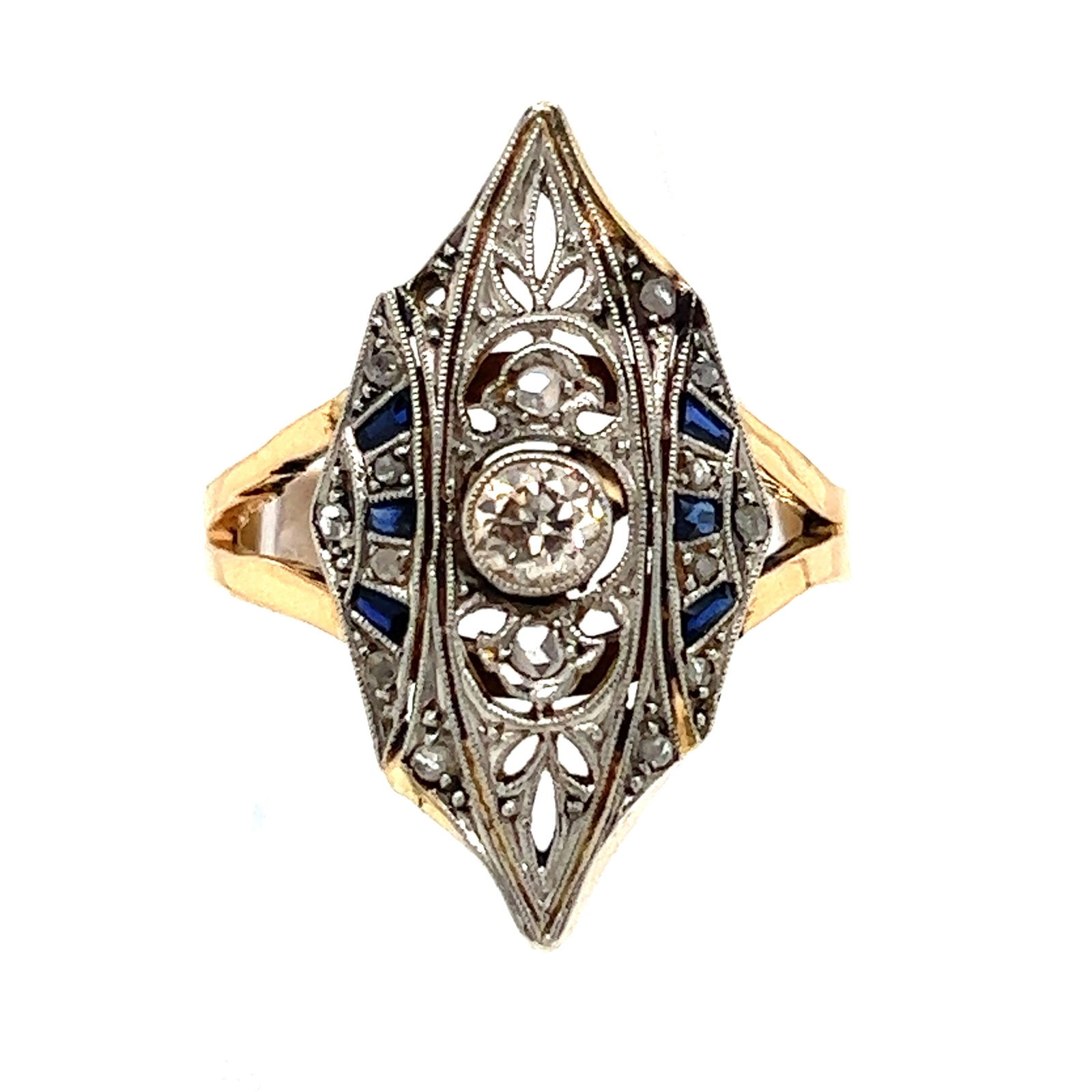 18k Platinum Art Deco Diamond Sapphire Ring (1 of 2)