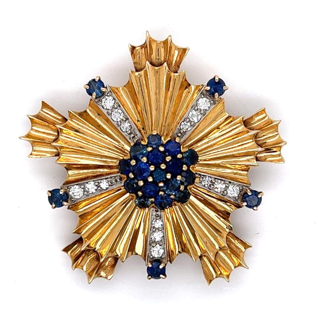 TIFFANY & CO. Vintage 14K Yellow Gold Diamond & Sapphire Brooch (1 of 4)