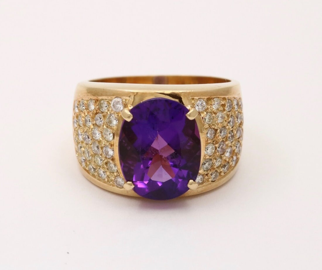 Vintage Amethyst Diamonds Yellow Gold Cocktail Ring (1 of 3)