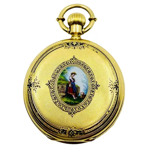 Breitling Laederich Antique Pocket Watch 18k Gold Enamel Auction