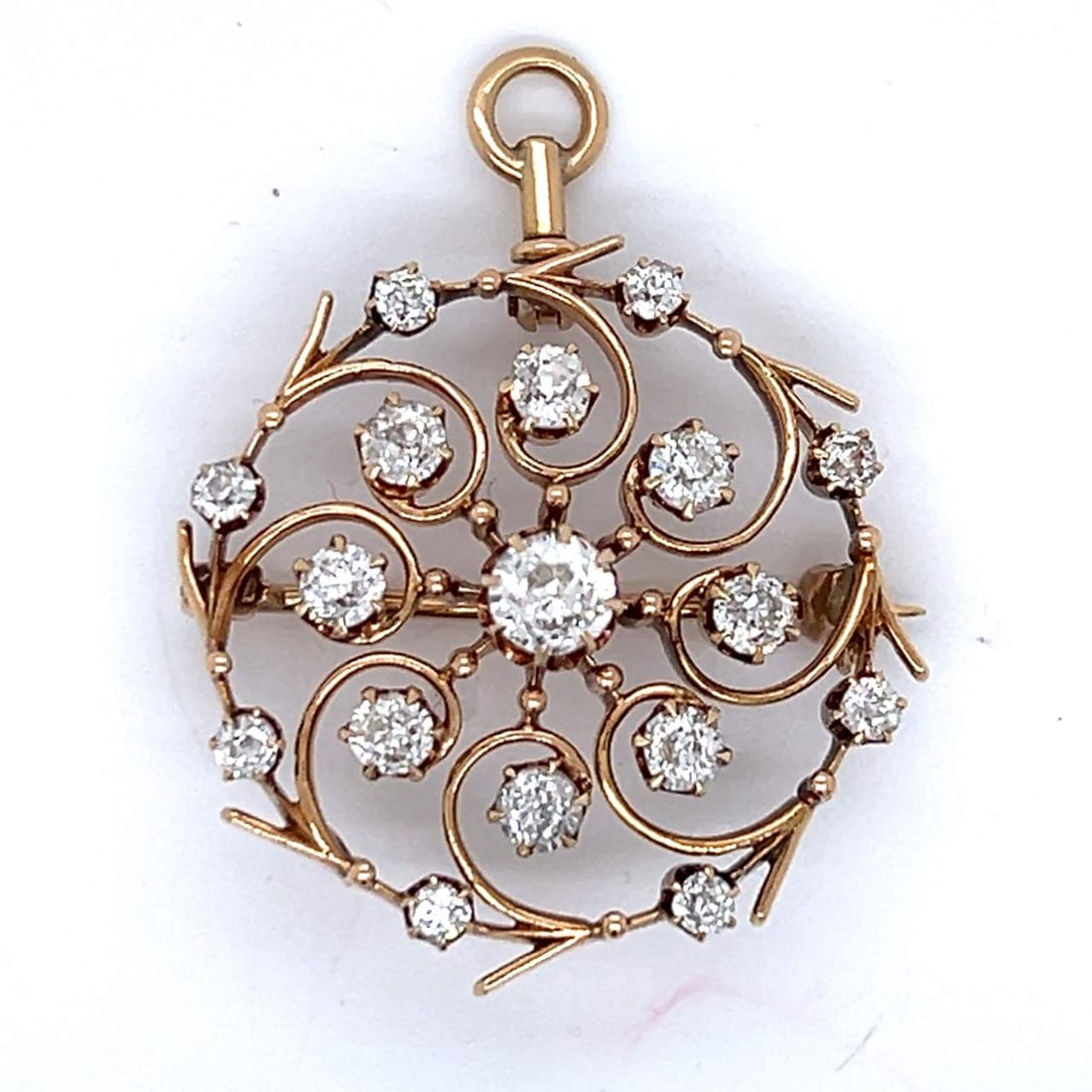 Antique 14K Yellow Gold 1.50 Ct. Diamond Brooch/Pendant (1 of 3)