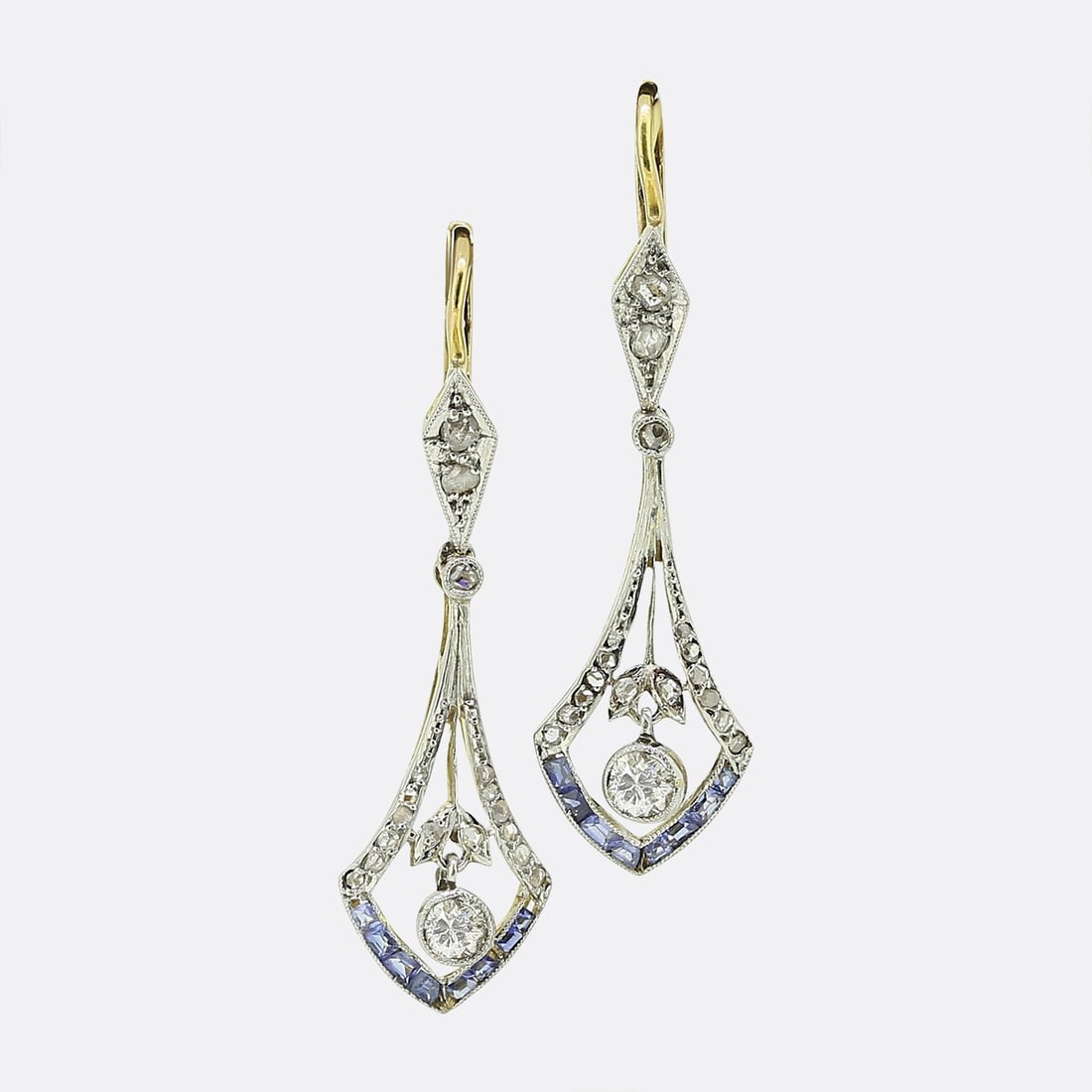 Art Deco Sapphire and Diamond Drop Earrings (1 of 3)