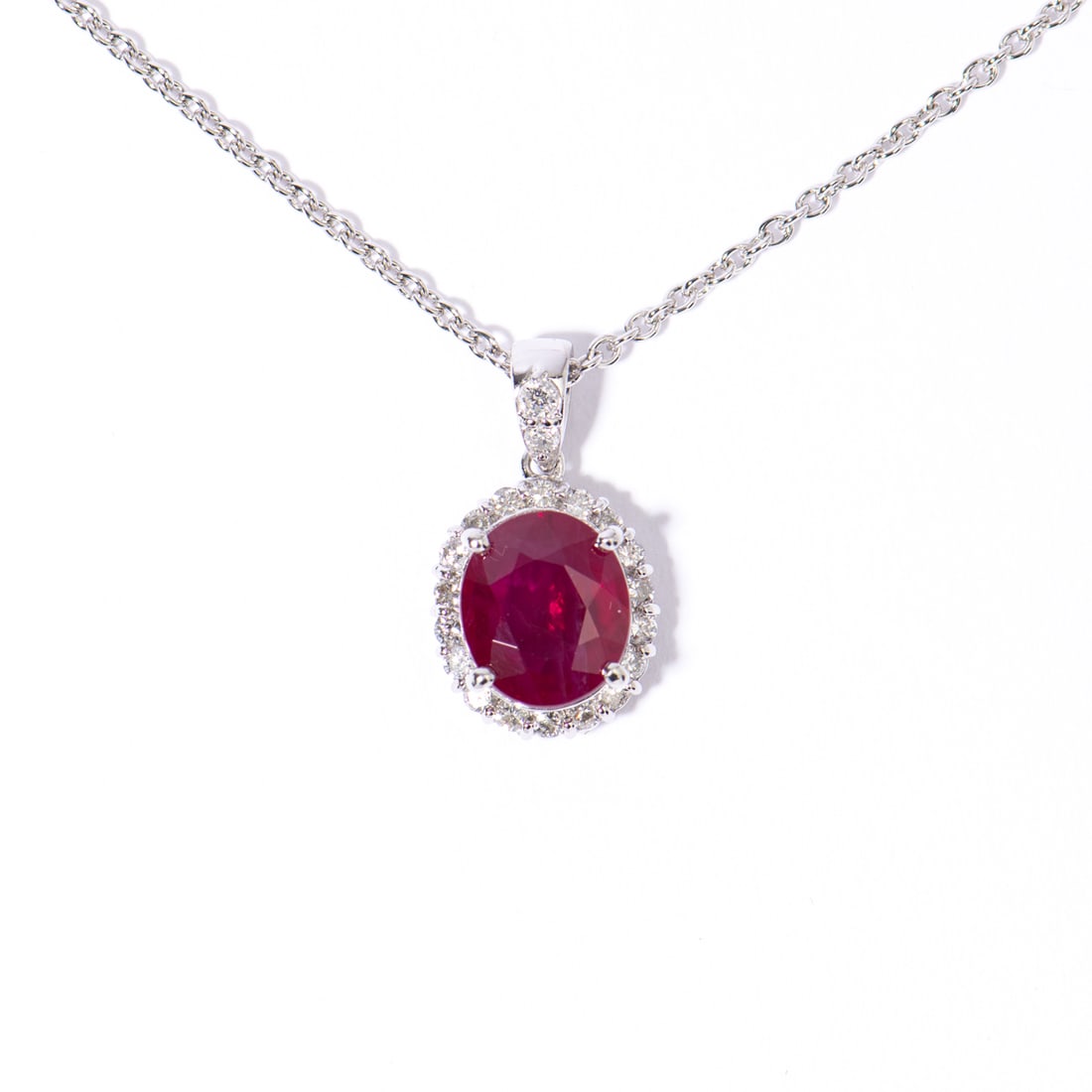 PT950/PT900 RUBY & DIAMOND NECKLACE, 5.00 dwt., .34ct.TW ROUND WHITE Diamonds 2.32ct.TW OVAL RUBY (1 of 2)
