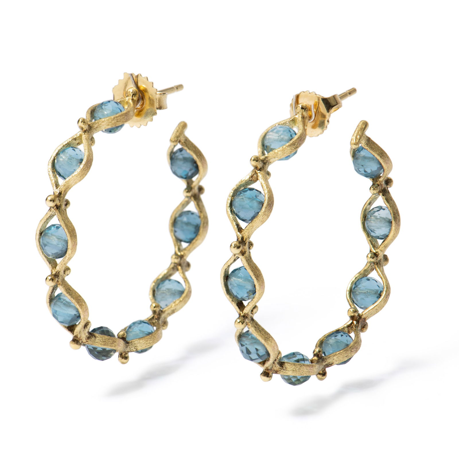 18K YELLOW GOLD JOSEPH MURRAY TOPAZ EARRINGS, 5.80 dwt., .00ct.TW BEAD TOPAZ BLUE Size1.00: 18K YELLOW GOLD JOSEPH MURRAY TOPAZ EARRINGS, 5.80 dwt., .00ct.TW BEAD TOPAZ BLUE Size1.01