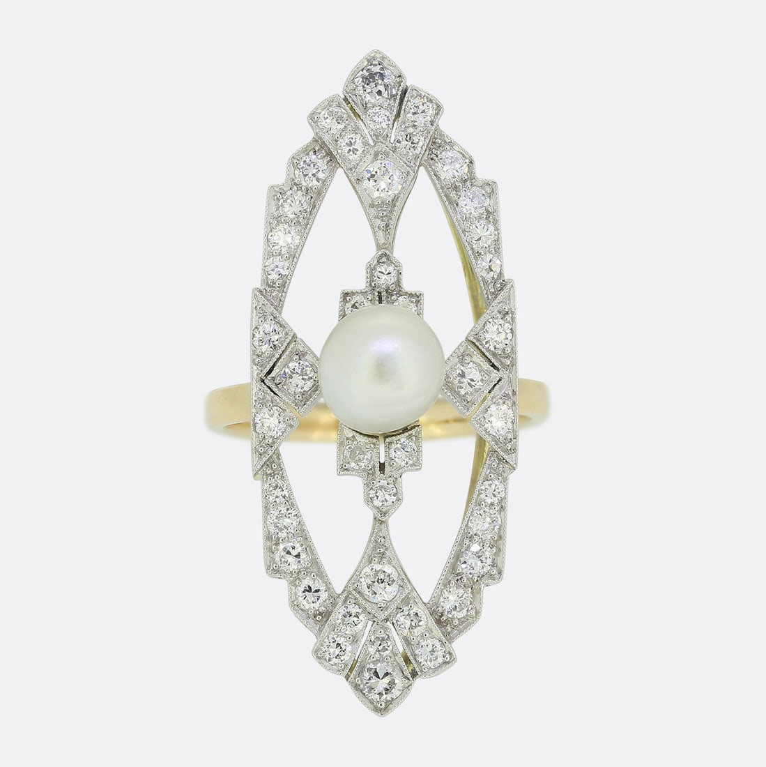 Art Deco Natural Pearl and Diamond Navette Ring (1 of 3)