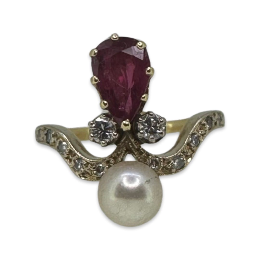 ANTIQUE PEARL, DIAMOND AND RUBY RING (1 of 2)