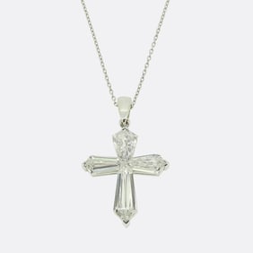 Art Deco 2.49 Carat Diamond Cross Pendant Necklace