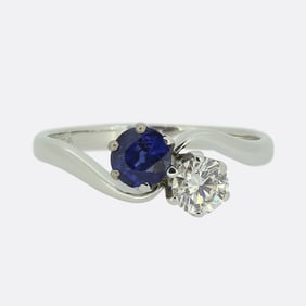 Vintage Sapphire and Diamond Two-Stone Crossover Ring