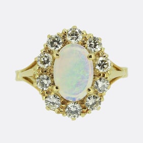 Vintage Opal and Diamond Cluster Ring