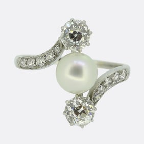 Early 20th Century Pearl and Diamond Three-Stone Ring