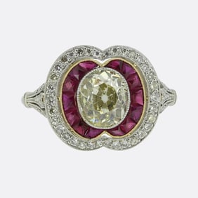 Art Deco Ruby and Diamond Cluster Ring