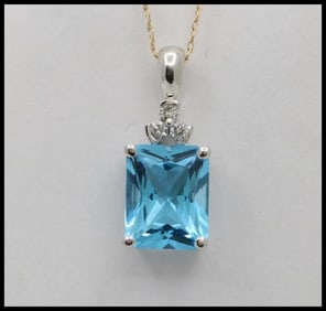 Vintage London Blue Topaz Diamonds 14K White Gold Pendant