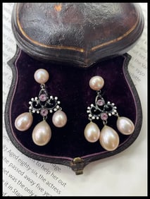 Bohemian Style Silver Pink Pearl Enamel Chandelier Earring