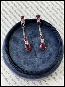 Vintage 14K White Gold Ruby & Diamond Dangling Earrings