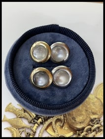 Vintage 18K White & Yellow Gold Moonstone Cufflinks