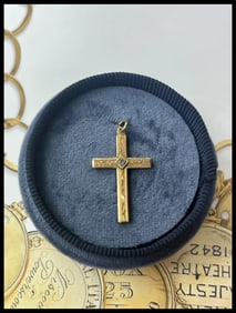 Vintage 10K Yellow & White Gold Cross Diamond Pendant