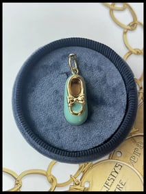 Vintage 14K Yellow Gold Enamel Baby Shoe Charm Pendant