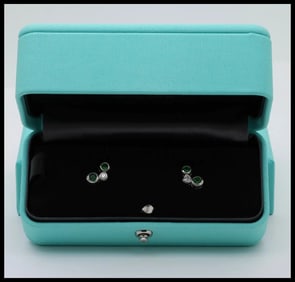Tiffany and Co. Tsavorite Diamond Platinum Earring Studs