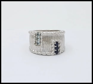 Judith Ripka 925 Sterling Silver Synthetic Stones Wide Band Ring