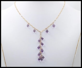 Vintage Amethyst 14K Yellow Gold Droplet Necklace