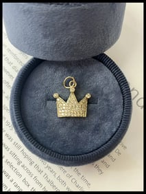 Vintage 10K Yellow Gold Diamond Crown Pendant