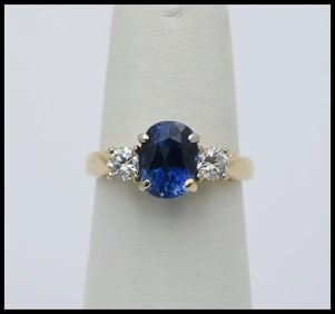 Vintage 14K Yellow Gold Sapphire & Diamond Ring, Engagement Ring