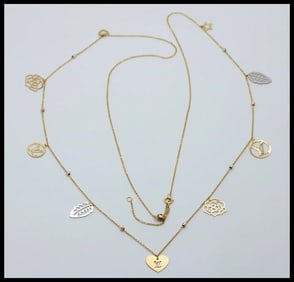Estate 18K Yellow Gold 9 charms 33.5â€ Chain Longard Necklace