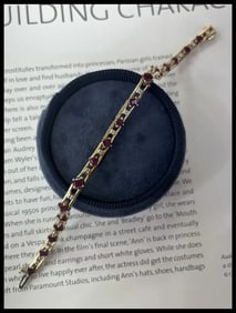 Vintage 14K Yellow Gold Ruby & Diamond Tennis Bracelet