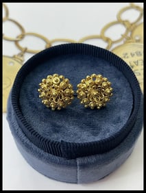 Etrascan Style 22K Gold Flower Studs Earring
