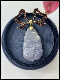 Vintage 14K Yellow Gold Bow Lavender Jade Enamel Brooch