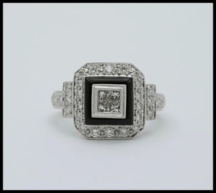 Vintage Diamonds 18K White Gold Deco Style Ring
