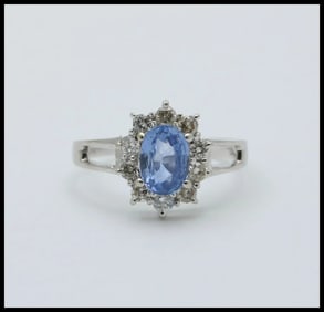 Vintage Sapphire Diamonds 18K White Gold Ring
