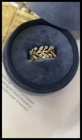 Vintage 14k yellow Gold Likeness Of Sage Leaves Diamond Band