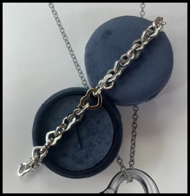 Tiffany & Co 18K Yellow Gold & Silver Open Heart Bracelet