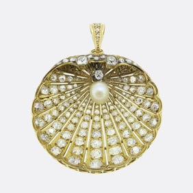Victorian Pearl and Diamond Oyster Brooch Pendant