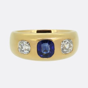 Antique Sapphire and Diamond Three-Stone Ring