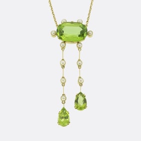 Victorian Peridot and Pearl Negligee Necklace