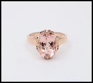 Sweet 14K Rose Gold Peach Morganite Solitaire Ring, Cocktail Ring