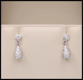 Vintage 14K White Gold Diamond Dangling Earrings