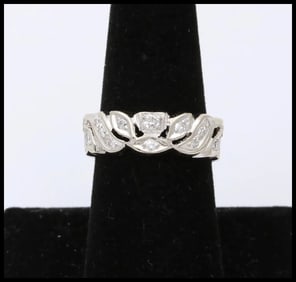 Art Deco 14K White Gold Diamond Ring Band, Wedding Band