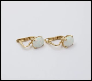 Vintage Synthetic Opal 14K Yellow Gold Lever Back Earrings